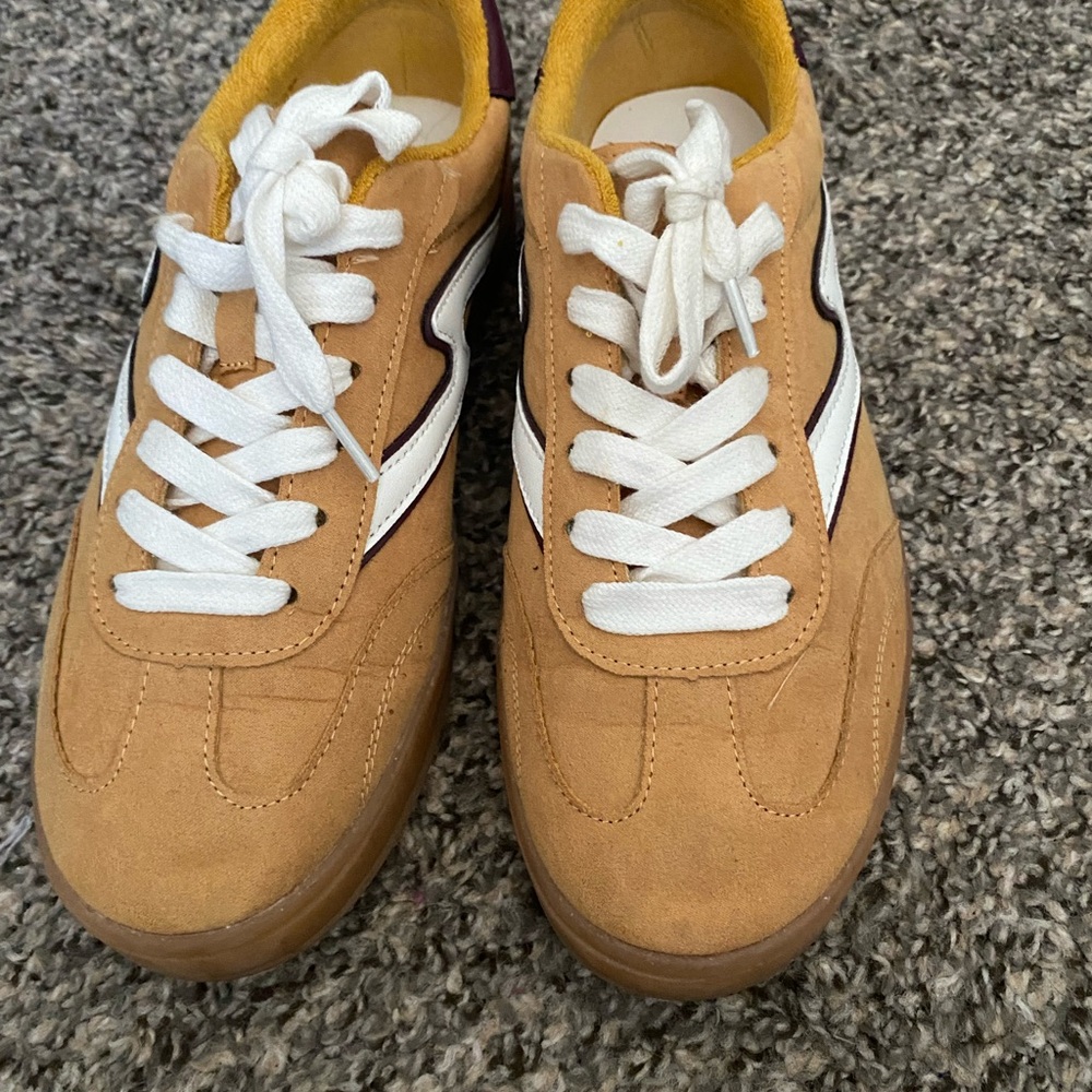 Women Tan Sneakers with White Accents